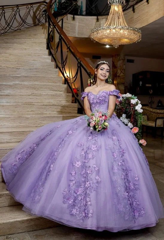 Crazy Price Slashing Lavender Off The Shoulder Floral Appliques Ball Gown Sweet 16 Dress ,Lavender Princess Dress Y900