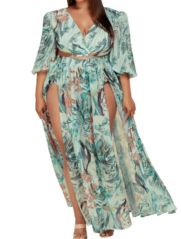 Online Boutique Clothing Tropical Maxi Dress - Plus In Sage