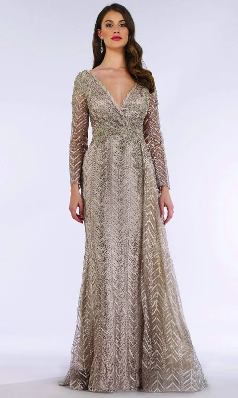 Bundle Offer Lara Dresses - 29620 Trimmed V Neck Long Sleeve Adorned Evening Gown