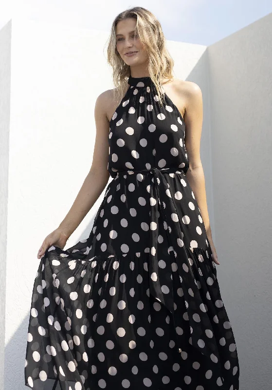 Online Boutiques Clothing Evertime Polka Dot Halter Maxi Dress