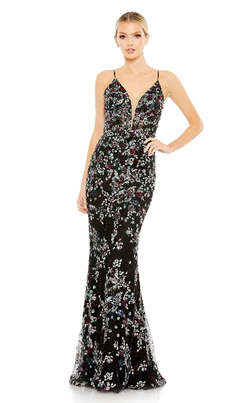 Chic Women’s Clothing for Date Nights Beaded-Floral Long Black Prom Dress 20332