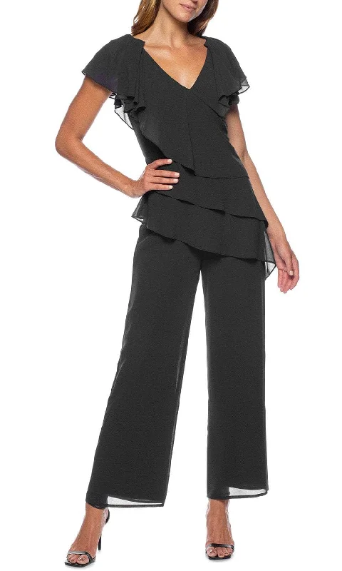 Elegant Women’s Clothing Marina 267962 - Ruffled V-Neck Crepe Jumpsuit