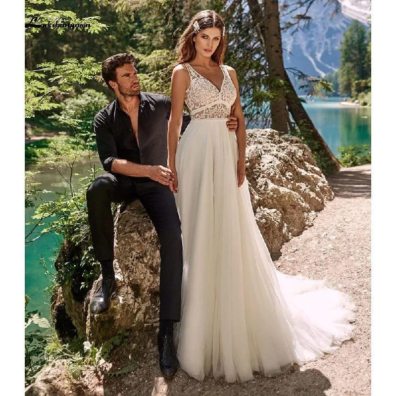 Budget Friendly Roycebridal Romantic Lace Boho beach Wedding Dress