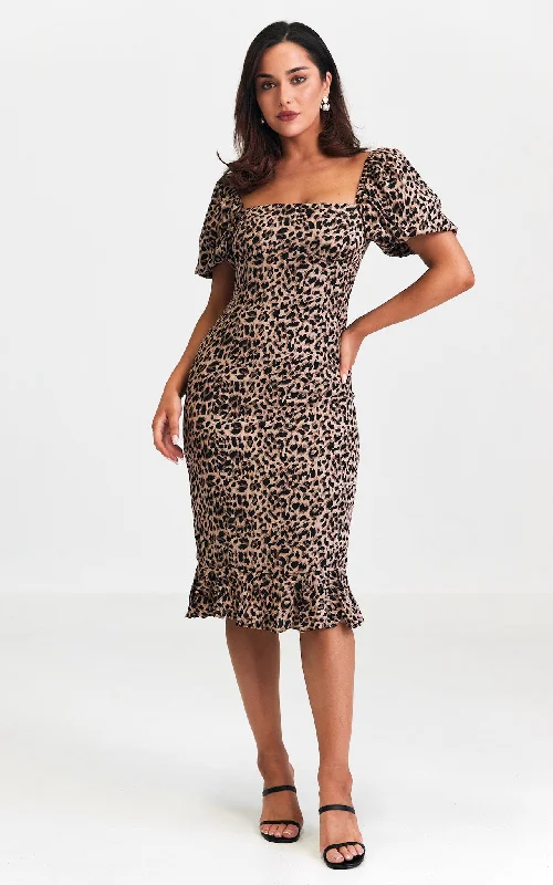 Bundle Offer Jazel Midi Dress - Brown Leopard