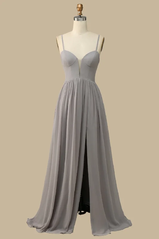 Inspired By You, Designed For You Gray Corset Cutout Back Chiffon Maxi Dress