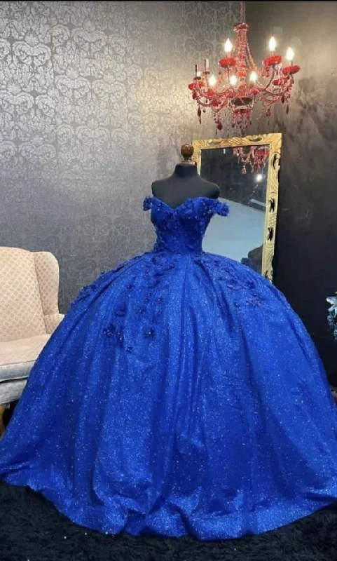 Women's Online Clothing Boutique Ball Gown Off The Shoulder Sequin Quinceanera Dresses Royal Blue Sweet 16 Dress 3D Florals Y5564