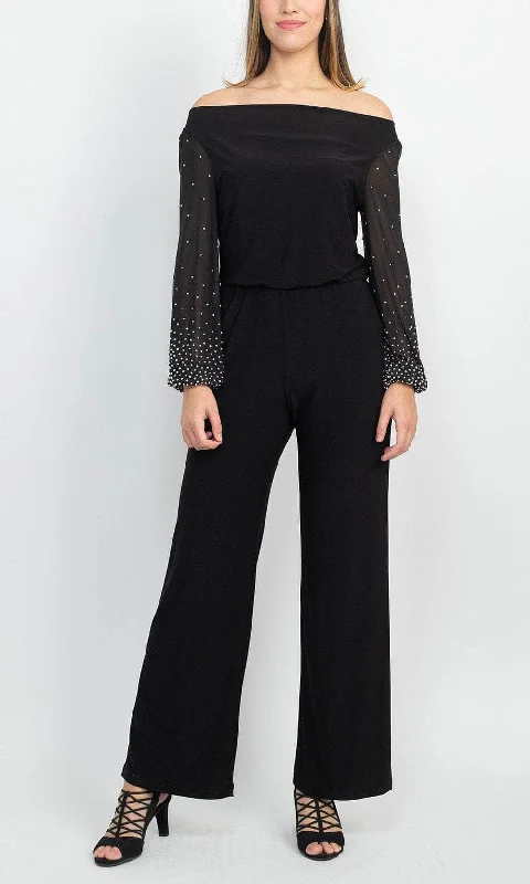 Trendy Street Style Attire Marina 267261 - Off Shoulder Embellished Long Sleeve Jumpsuit