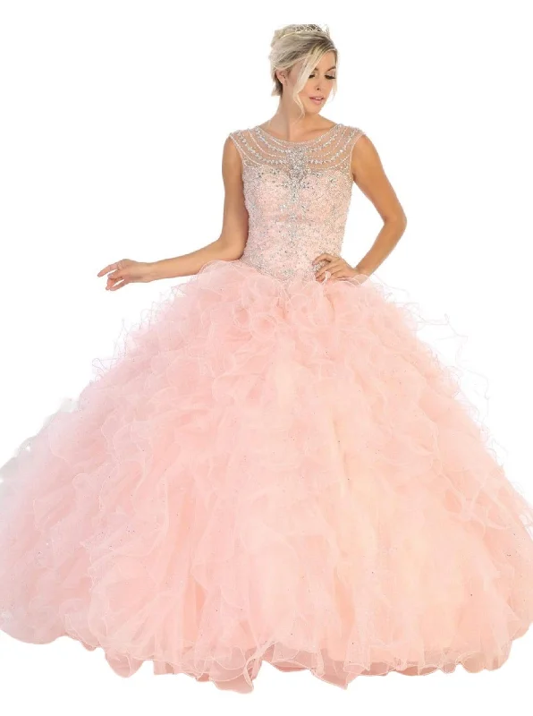 Style Your Wardrobe May Queen - LK124 Cap Sleeve Crystal Ornate Ruffled Ballgown