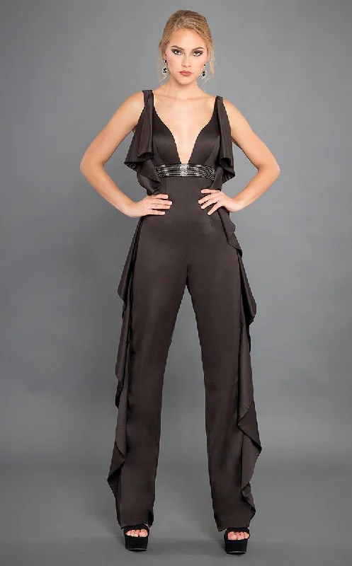 Clothing Woman Rachel Allan Couture - 8308 Embellished Deep V-neck Jumpsuit