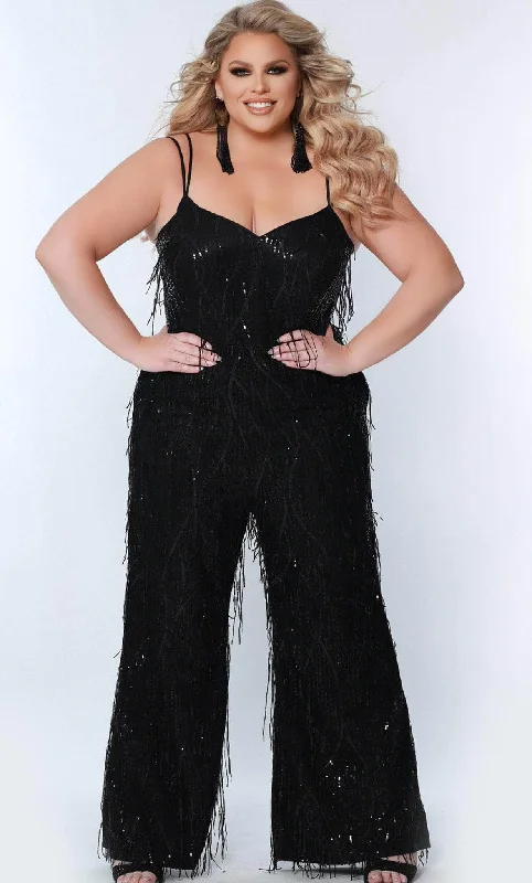 Clothes Sales Sydney's Closet SC9104 - Fringe Beaded Full Length Jumpsuit