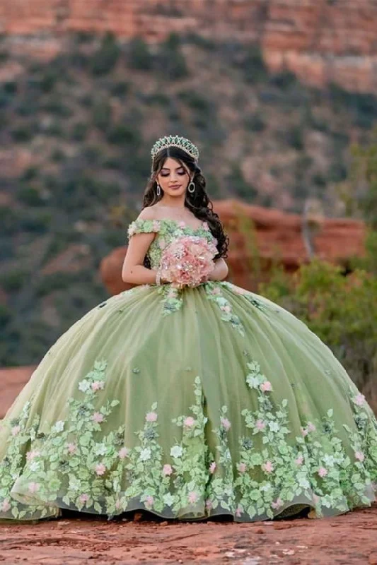 Exclusive Discounts Light Sage Green Quinceanera Dresses Sweet 16 Pageant Floral Ball Gown  Y2063