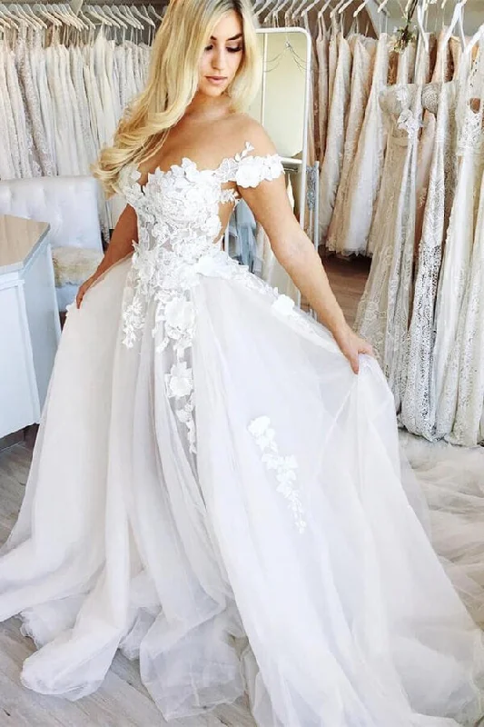 Flash Sale Starts Roycebridal Ball Gown Off the Shoulder Open Back Lace Long Wedding Dresses,Fairy Wedding Gowns,MW420