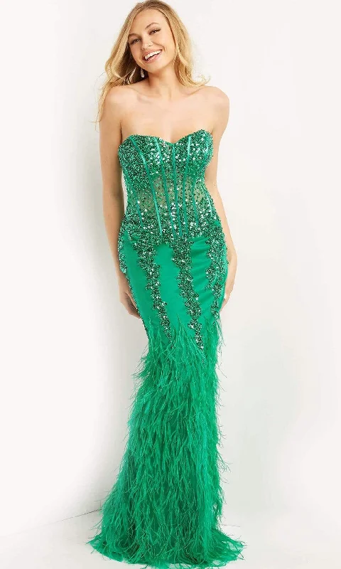 Trendy Boutiques Online Jovani - 08142 Strapless Corset Feather Gown