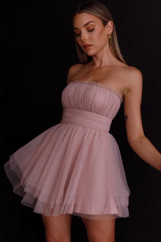 Find Your Unique Flair Fayette Strapless Mesh Mini Dress Blush