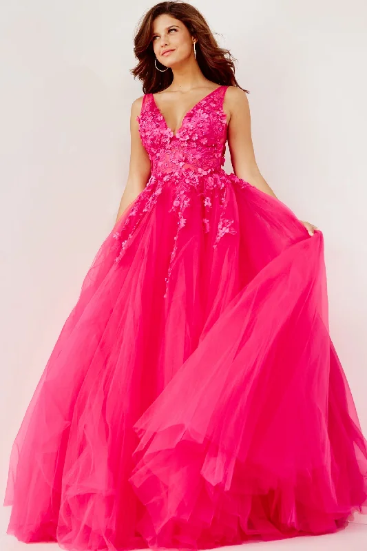 Clothes For Sale Jovani Tulle Prom Ball Gown with Floral Appliques