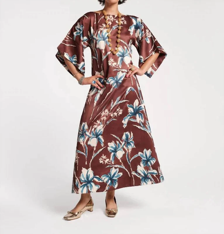 Hurry Before It's Gone Spinnaker Maxi Dress In Brown/blue