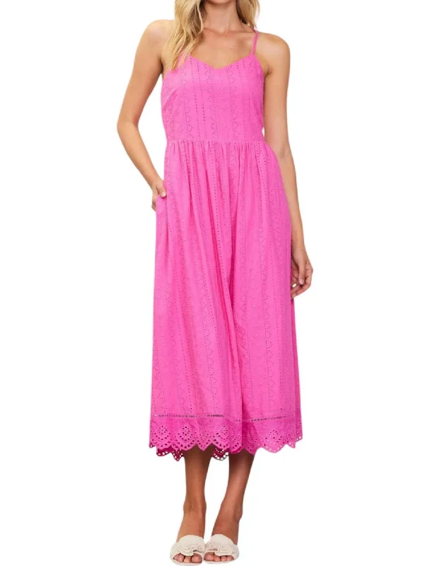 Top Deals Eyelet Midi Dress In Pink Bubblegum