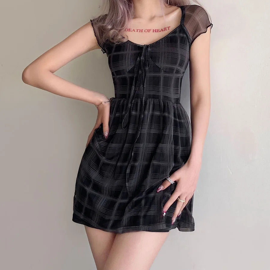 Premium Style Goth Plaid Mini Dress