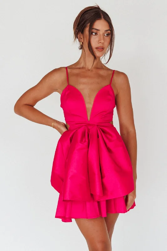 Flash Sales Today Life Is Rosy Large Bow Mini Dress Fuchsia