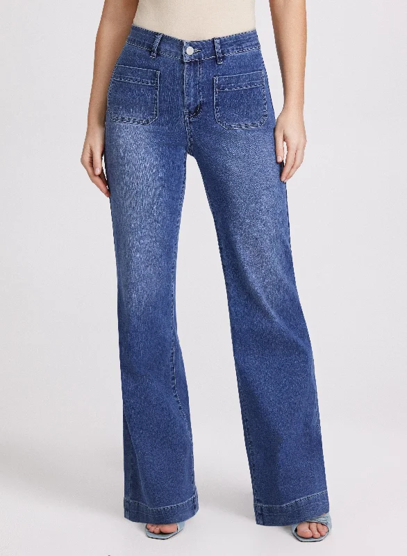 Chic Trends Unveiled Patch Pocket Wide-Leg Jeans