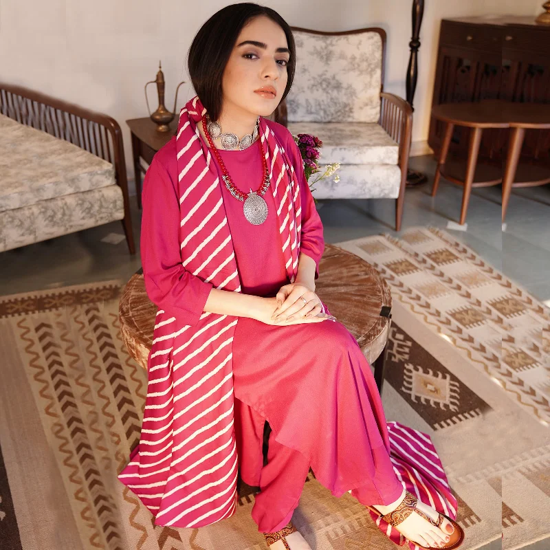 Everyday Basics Magenta Kurta Set for Women with Straight Pants & Dupatta