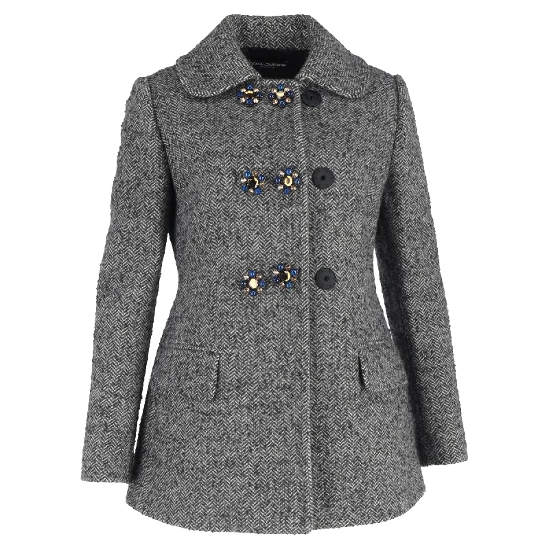 Laid-Back Elegance Dolce & Gabbana Embellished Button Peacoat in Grey Wool