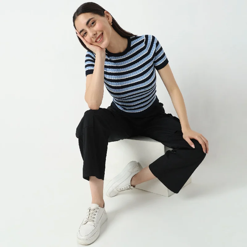 Best Online Women's Boutiques Fitted Striped T-Shirt