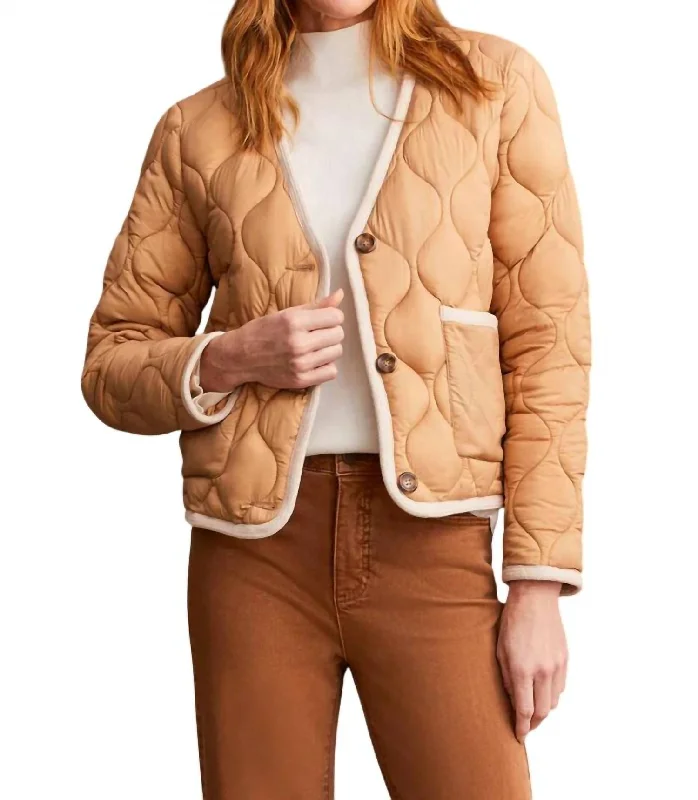 Women Clothing Lightweight Quilted Puffer Jacket In Tan