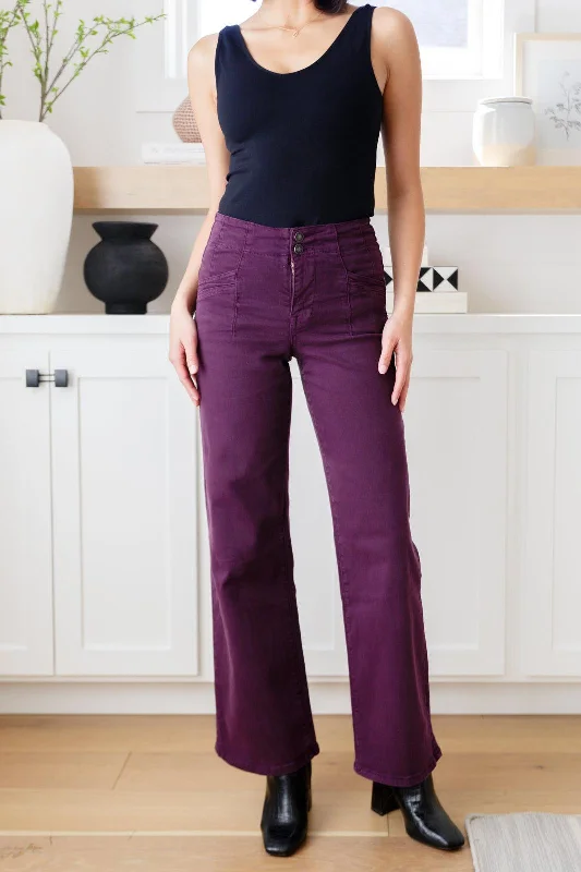 Fashion Essentials Petunia High Rise Wide Leg Jeans in Plum - Mica Denim