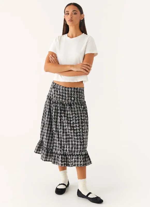 Boho Chic Fashion Laura Midi Skirt - White Black Check