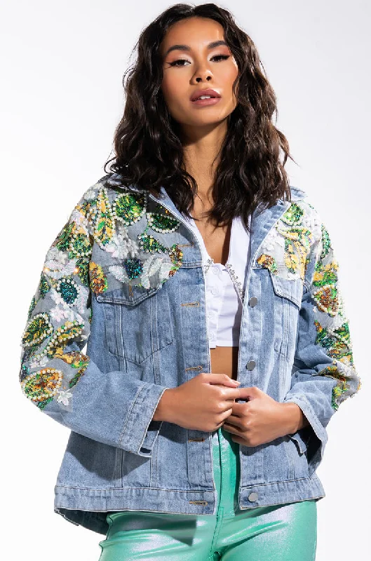 Early Bird Offer FLOWER EMBELLISHED DENIM JACKET