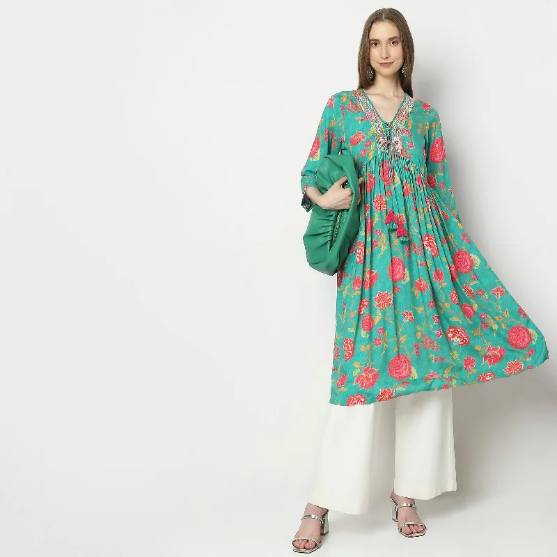 Day To Night Styles Flare Fit Printed Kurta