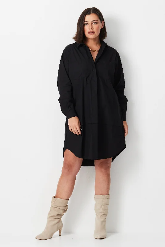 Elegant Fashion Organic Cotton Shirt Dress - Black