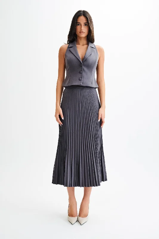 Limited Time Offer Twyla Pleated Suiting Maxi Skirt - Charcoal