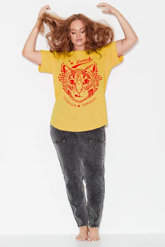 Trendy Fashion For Women Cat Tee - Mustard