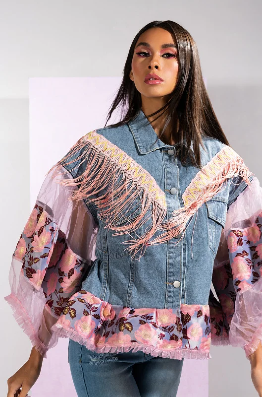 Big Savings FRINGE EMBELLISHED DENIM JACKET