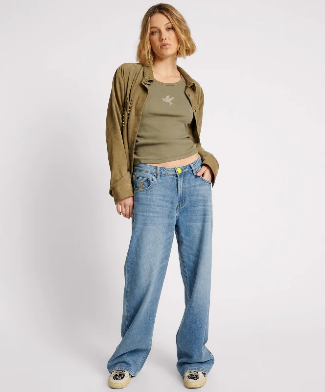 Unleash Your Style One Teaspoon Blue Raptor Jackson Mid Waist Wide Leg Jean