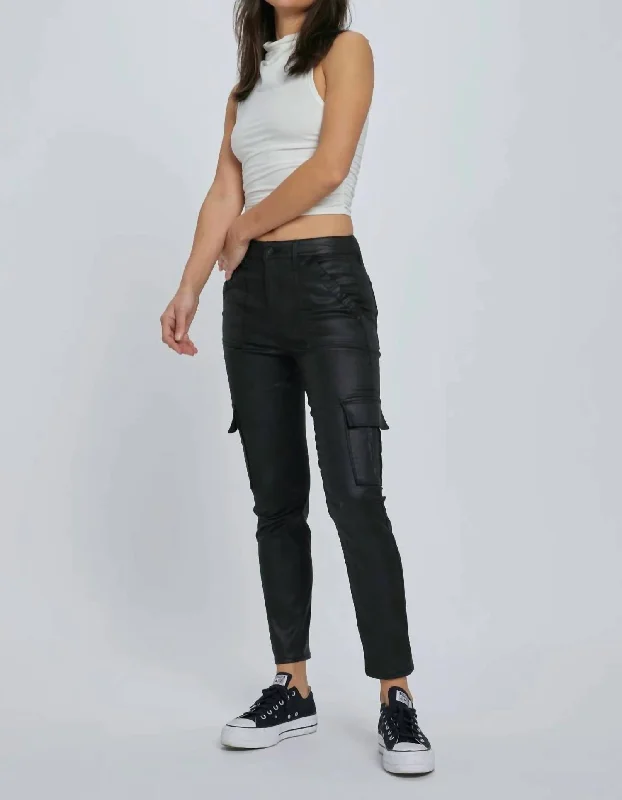 Trendy Boutique Online High Rise Black Coated Cargo Cigarette Skinny Jean