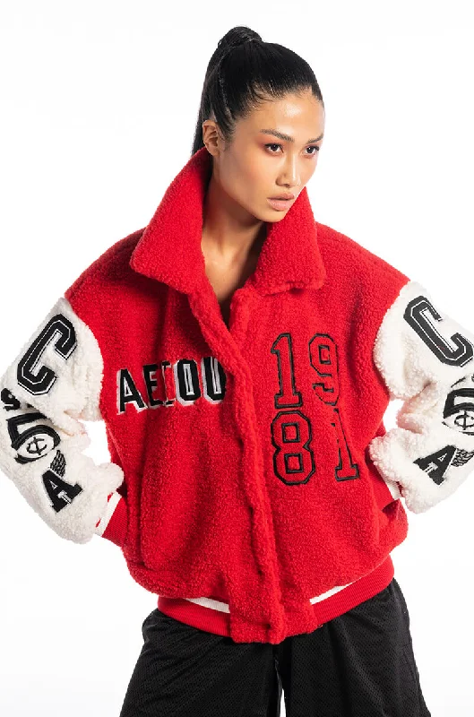 Glamorous Evening Wear SOLO BEAR TEDDY VARSITY JACKET