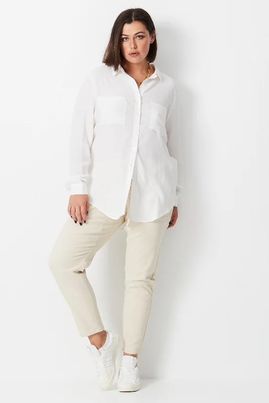 Boho Chic Fashion Relaxed Crepe Shirt - White