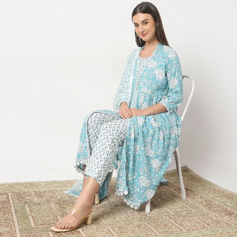 Premium Fashion Flare Fit Printed Kurta and Pant with Dupatta Set