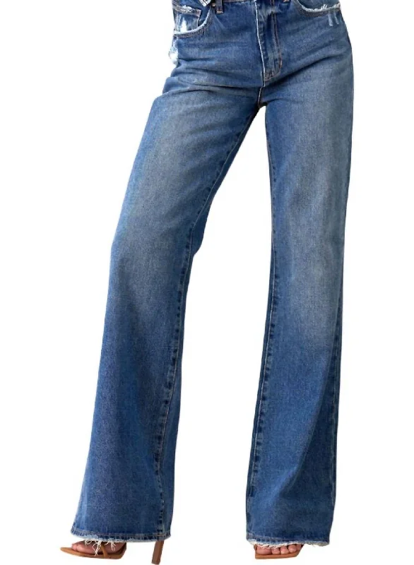 Limited Stock High Rise Relaxed Boot Cut Denim Pants In Medium Vintage