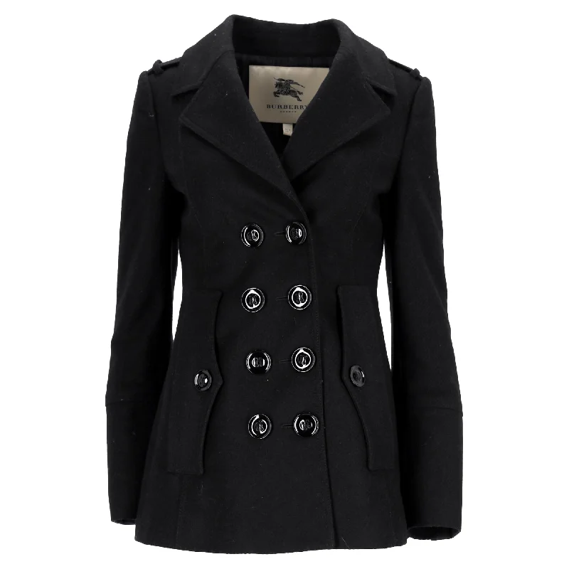 Preppy Style Burberry London Double-Breasted Peacoat in Black Wool