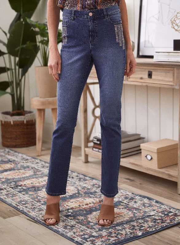 High Street Women’s Fashion for Trendy Shoppers Rhinestone Detail Eco-Friendly Jeans