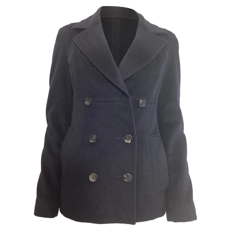 Casual Wear Max Mara Studio Pea Coat in Navy Blue Virgin Wool