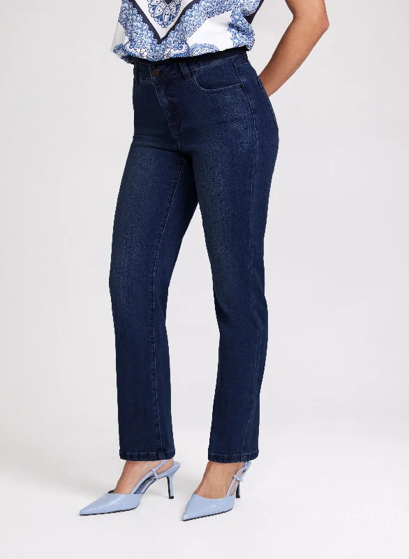 Limited Time Embroidered Straight Leg Jeans