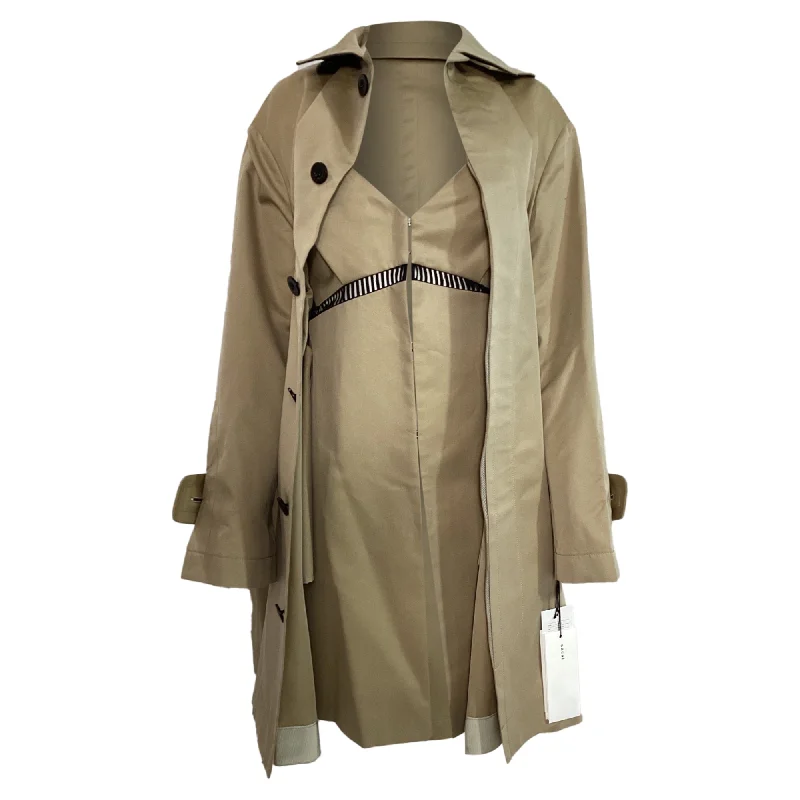 Colorful Clothing Sacai Dress Insert Trench Coat in Brown Cotton