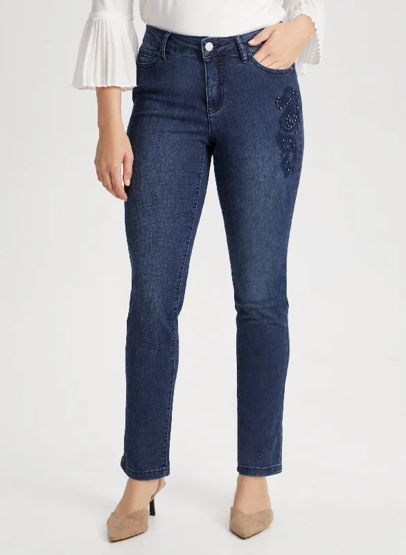 Hot Picks Paisley Appliqué Straight Leg Jeans