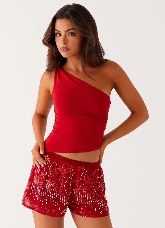 Casual Fashion Mercer Sequin Mini Shorts - Red