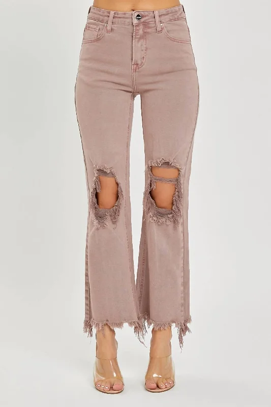 Clothes For Sale High Rise Knee Distressed Straight Jean In Mauve